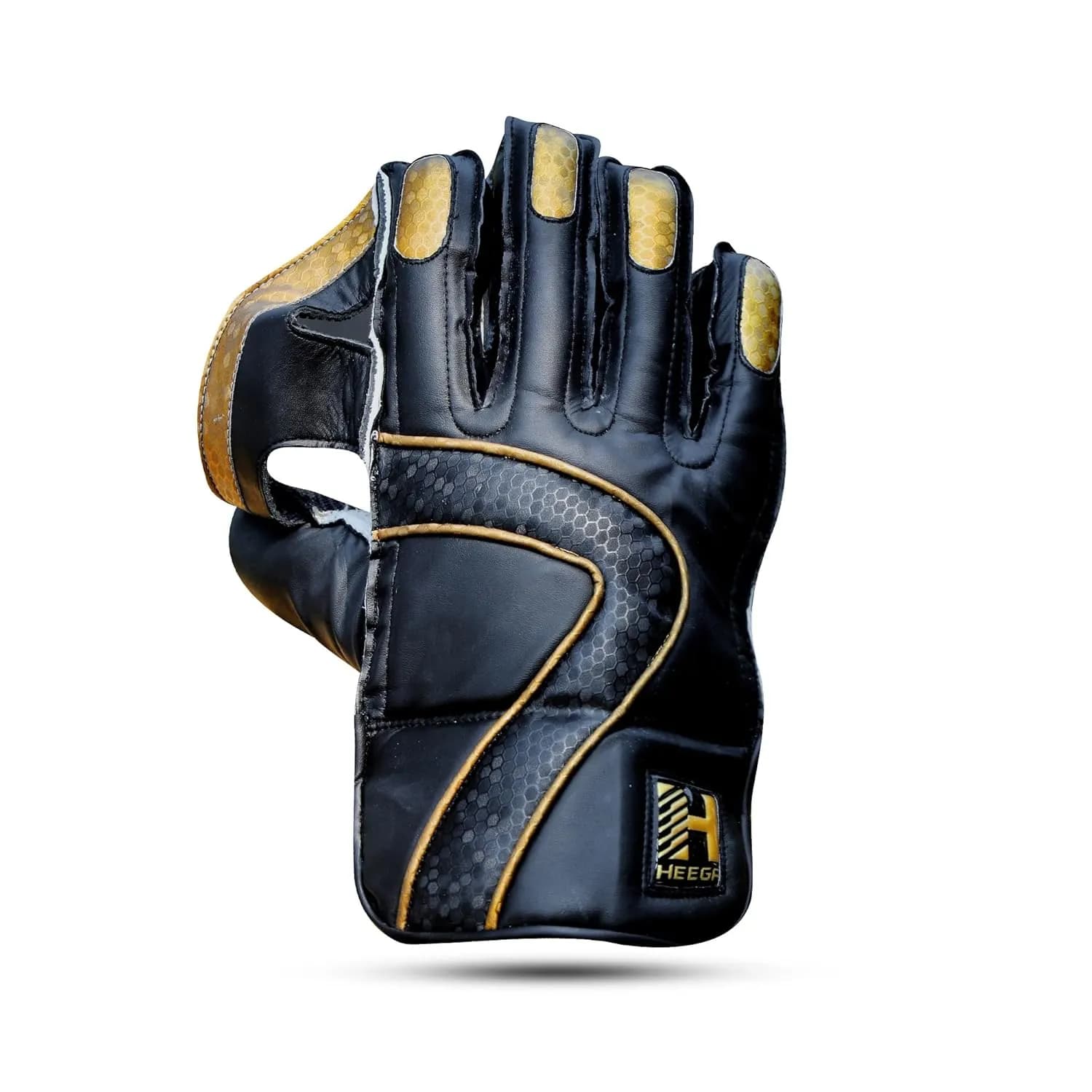 Heega Limited Edition Cricket Wicket Keeping Gloves | Men’s Size (Black and Gold)