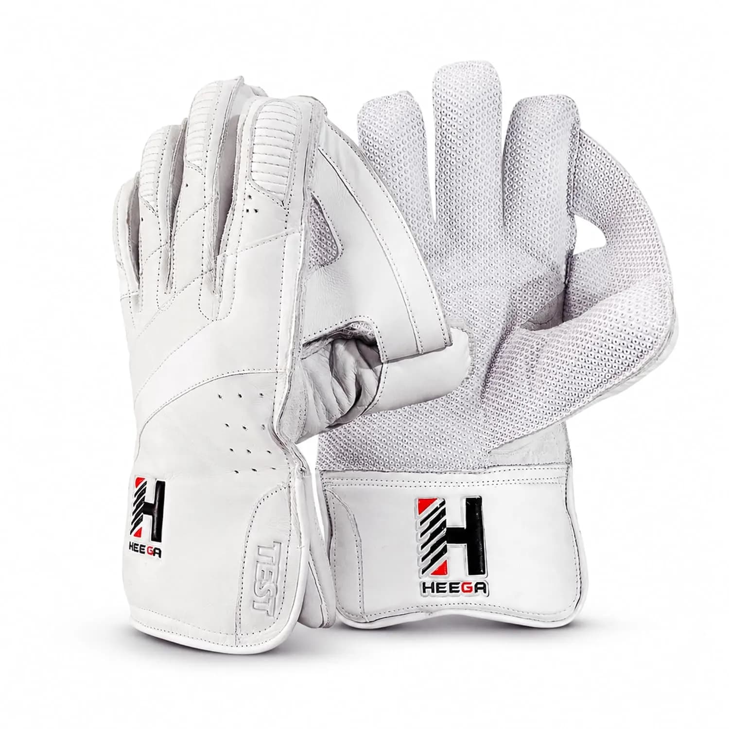 Heega Test Premium Leather Octopus Grip Cricket Wicket Keeping Gloves | Professional Wicket Keeper Gloves with Superior Grip, Comfort & Protection for Leather Ball Cricket (Size - Men) White