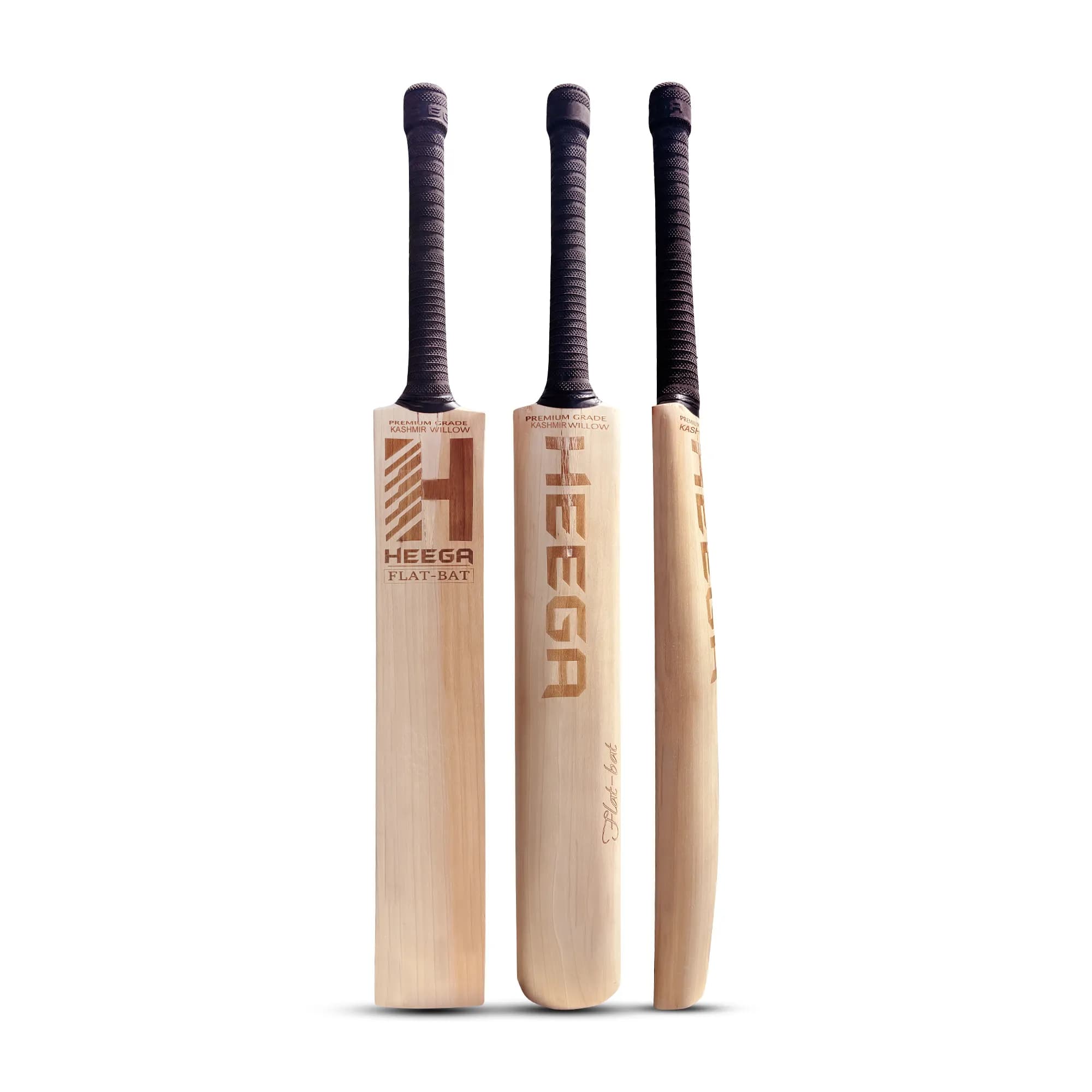Heega Premium Kashmir Willow Flat Cricket Bat | Premium Leather Ball Bat with Wide Flat Blade, Large Sweet Spot & Cane Handle for Practice & Matches - Size-SH